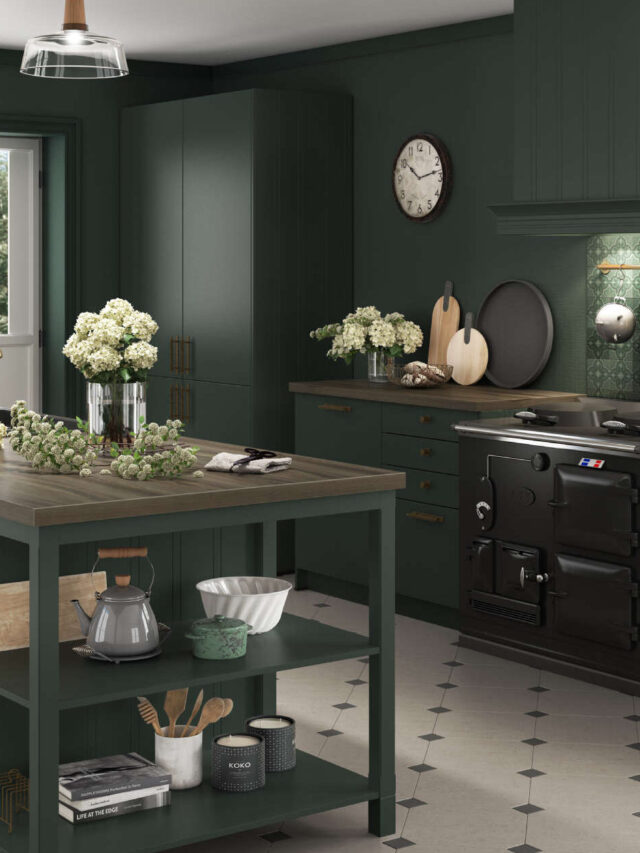 Most Popular Kitchen Cabinet Color for 2025 a kitchen with green cabinets and a large island