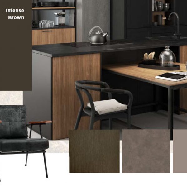 most popular color a kitchen with a black countertop and a black chair