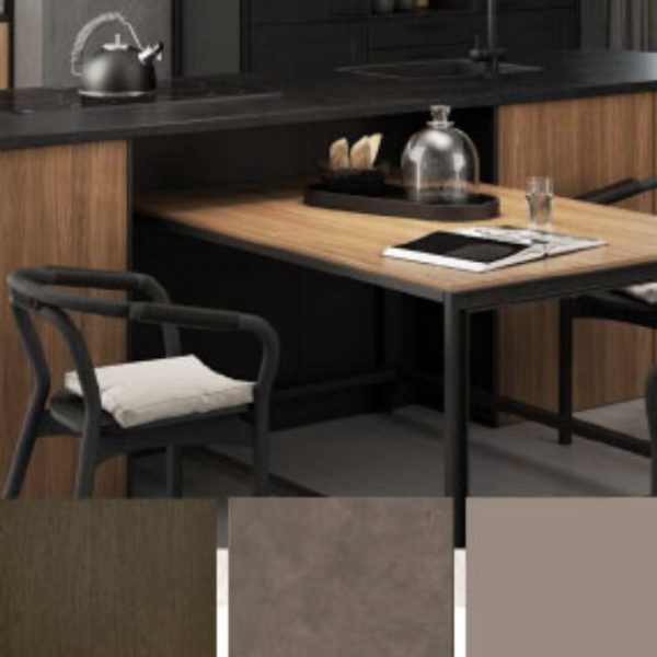 most popular color a kitchen with a black countertop and a black chair