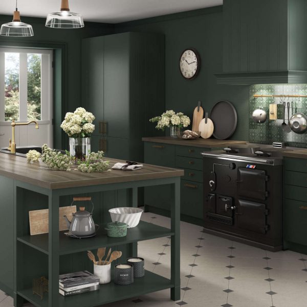 Most Popular Kitchen Cabinet Color for 2025 a kitchen with green cabinets and a large island